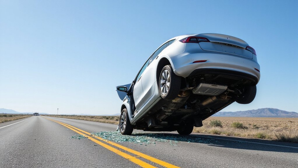tesla flips car violently